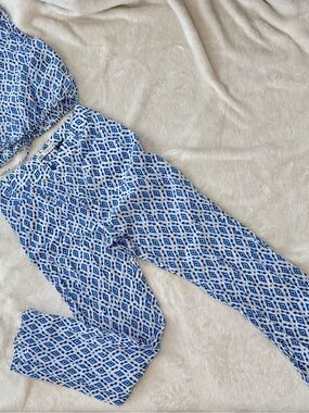 Zara Blue and White Printed Jumpsuit